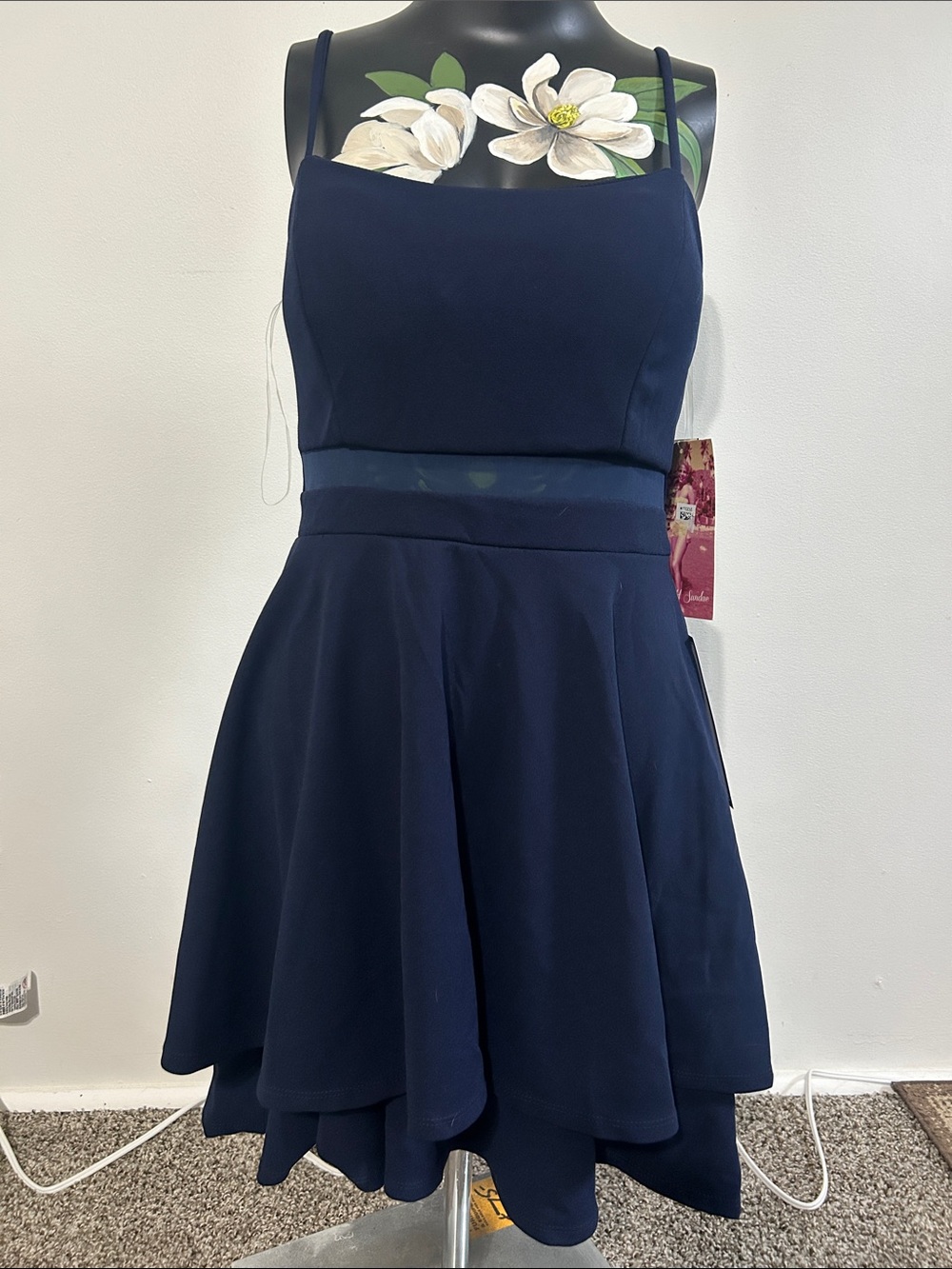 Emerald Sundae Navy Blue Spaghetti Strap Fit & Flare Dress
